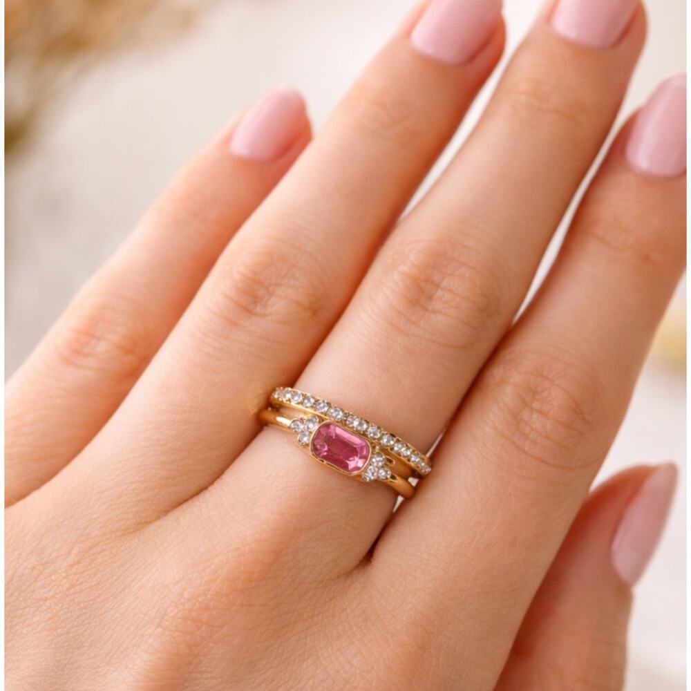 LC Lauren Conrad Gold CZ Ring Stack Size 9 NWT - Picture 2 of 2